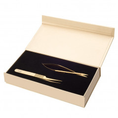 Sofi eyelashes set with scissors and straight tweezers titanium gold 