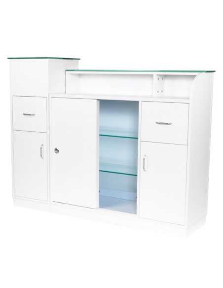 Balcão de recepção de banco Jonak com vitrine