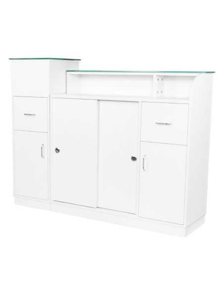 Balcão de recepção de banco Jonak com vitrine