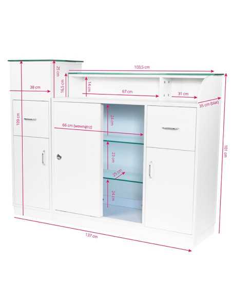 Balcão de recepção de banco Jonak com vitrine