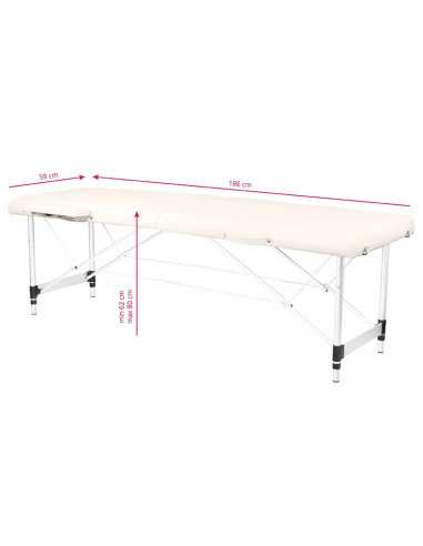 Table de Massage 126960 TABLE DE MASSAGE PORTABLE CONFORTABLE ALUMINIUM 2 SECTIONS CRÈME