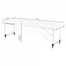 Table de Massage 126962 TABLE DE MASSAGE PORTABLE CONFORTABLE ALUMINIUM 2 SECTIONS BLANC