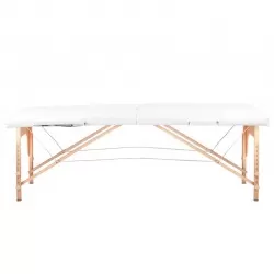 Table de massage pliante bois confort 2 sections blanc