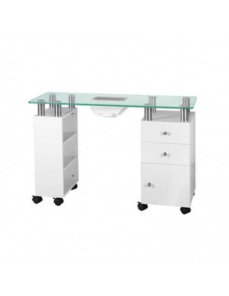 Glass manicure table with vacuum cleaner 013b white