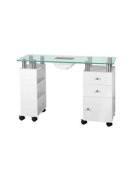 Mesa de manicure em vidro com aspirador 013b branca