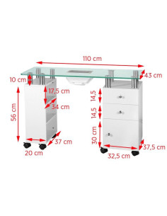 Table manucure en verre avec aspirateur 013b blanc 2