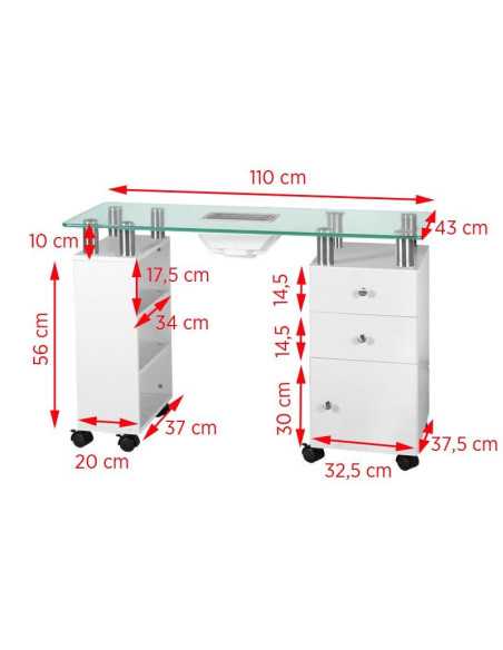Mesa de manicure em vidro com aspirador 013b branca