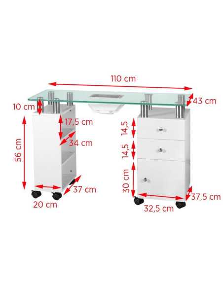 Table manucure en verre avec aspirateur 013b blanc