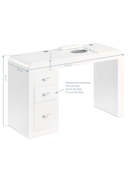 Tables Manucures  132081 Table manucure giulia avec aspirateur blanc