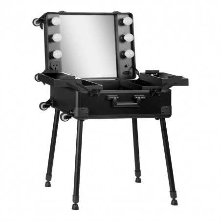 Make-up koffer trolley + led spiegel t-27 zwart
