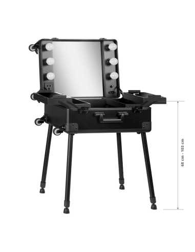 Maleta maquillaje trolley + espejo led t-27 negro