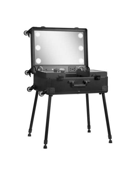 Mala de Maquiagem com Mesa 136922 Estações de Maquiagem Portáteis com Alto-falantes LED USB