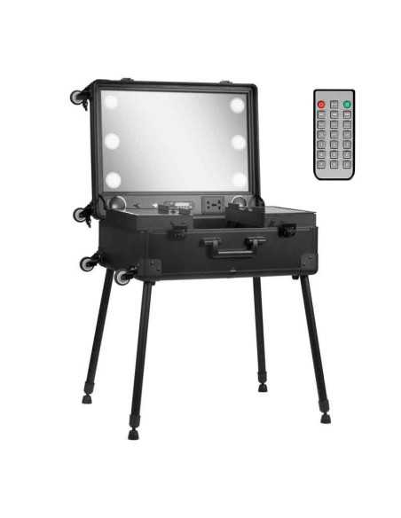 Mala de Maquiagem com Mesa 136922 Estações de Maquiagem Portáteis com Alto-falantes LED USB