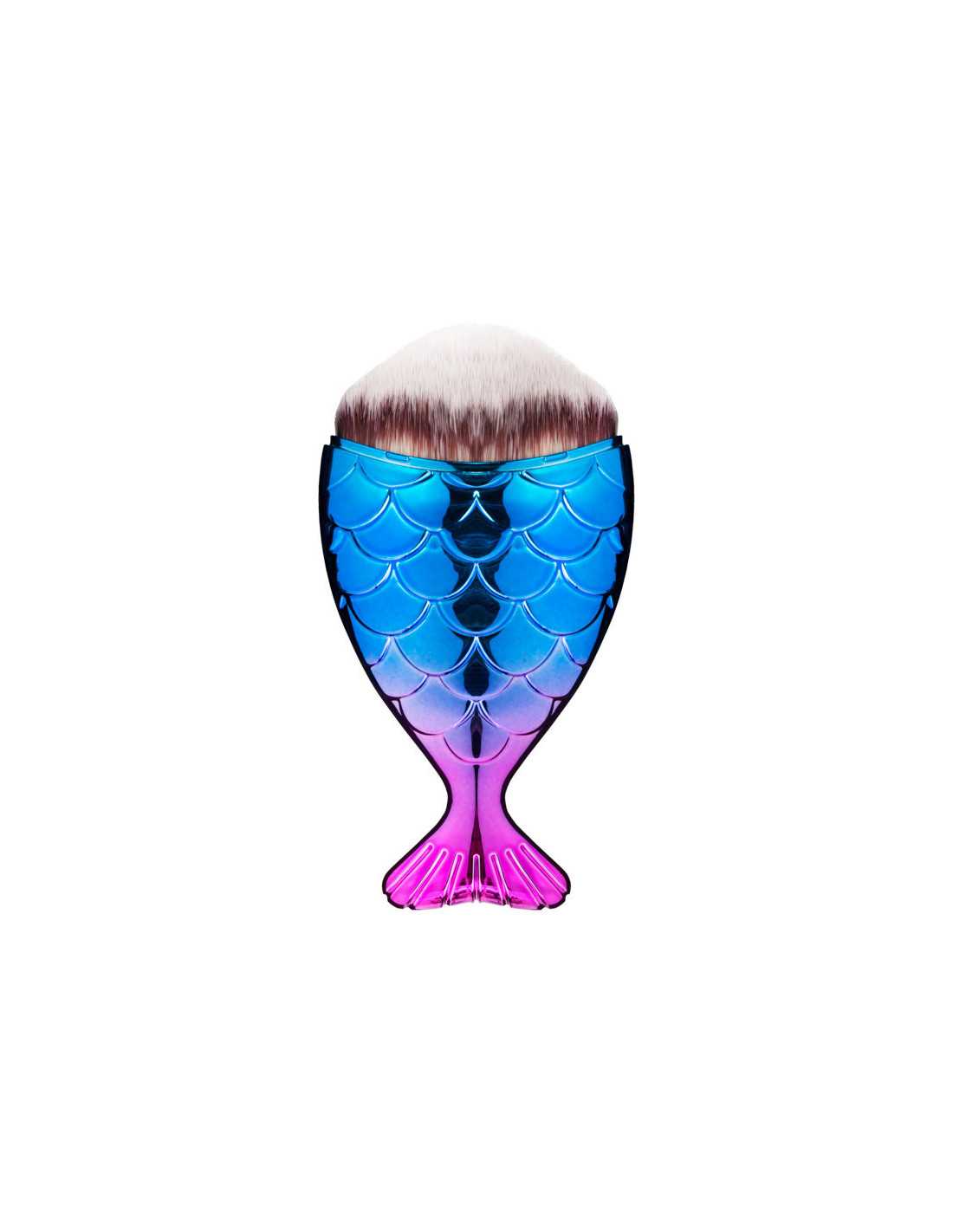 Cepillo para espolvorear polvo de pescado de color púrpura y azul.