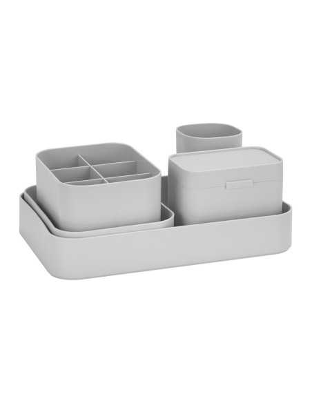 Um conjunto de recipientes organizadores de mesa