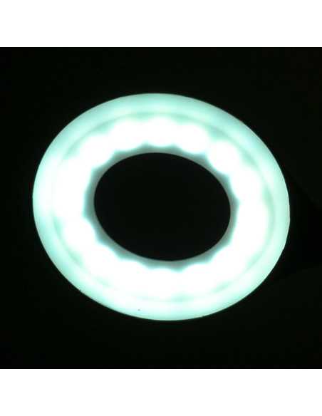 Lampe annulaire LED serpent sur le bureau blanc