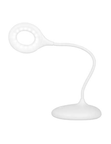 Lampe annulaire LED serpent sur le bureau blanc