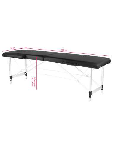 Table de massage pliante aluminium confort Activ Fizjo 2 segments noir 