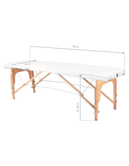 Table de massage pliante en bois 3 segments Comfort Activ Fizjo blanc 