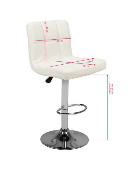Tabouret de bar matelassé réglable blanc M06 