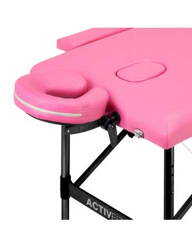 Table de massage pliante aluminium confort Activ Fizjo 2 segments aluminium rose noir 