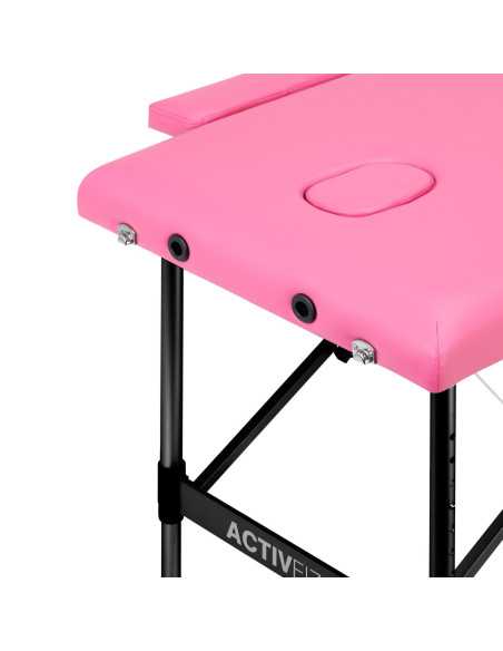 Table de massage pliante aluminium confort Activ Fizjo 2 segments aluminium rose noir 