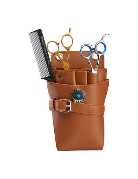 Funda cinturón para tijeras de peluquería T14 marrón 