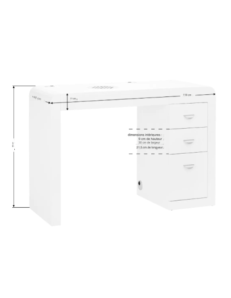 Kosmetikschreibtisch 312 mit Kassettenabsorber, weiß, links