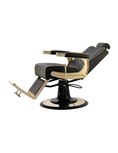 Sillón de barbero Maximus Black Gold: Confort de lujo y estructura de acero.