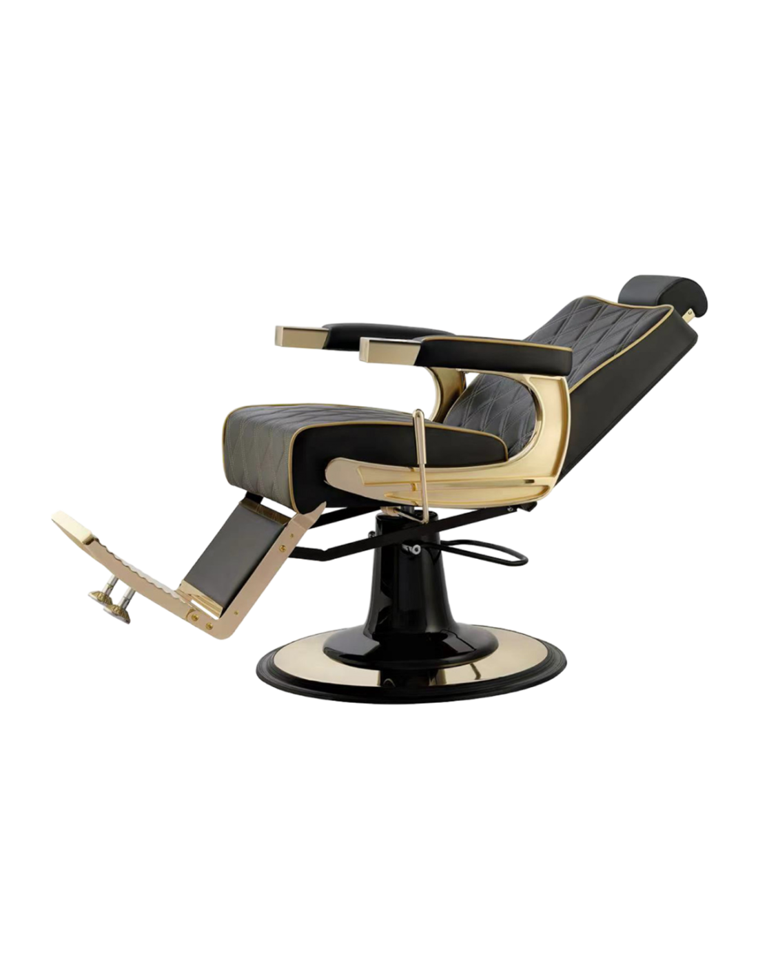 Cadeira de Barbeiro Maximus Black Gold – Conforto Luxuoso e Estrutura de Aço 