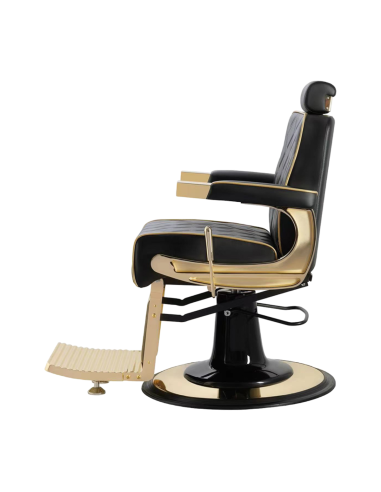 Sillón de barbero Maximus Black Gold: Confort de lujo y estructura de acero.