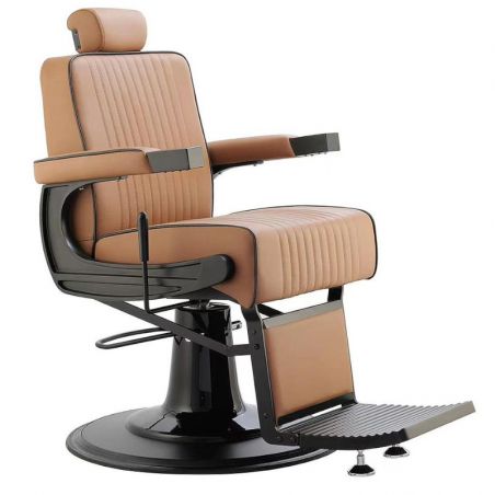 Krzesło fryzjerskie Romanos w kolorze wielbłądziej i matowej czerni 