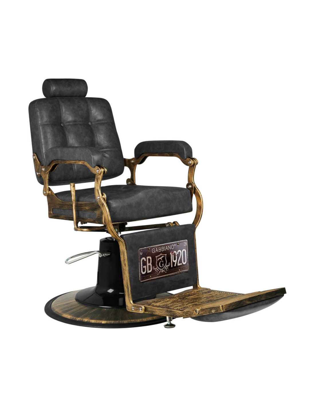 Poltrona da barbiere Gabbiano Boss HD Vintage in pelle, nera