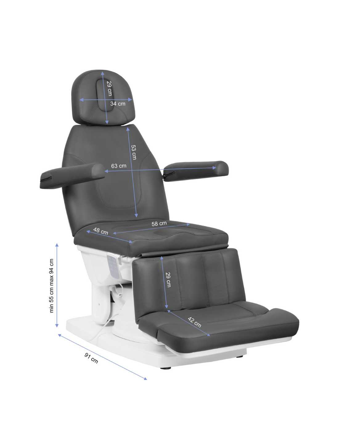 Sillón cosmético podológico Kate, eléctrico, 4 motores, color gris
