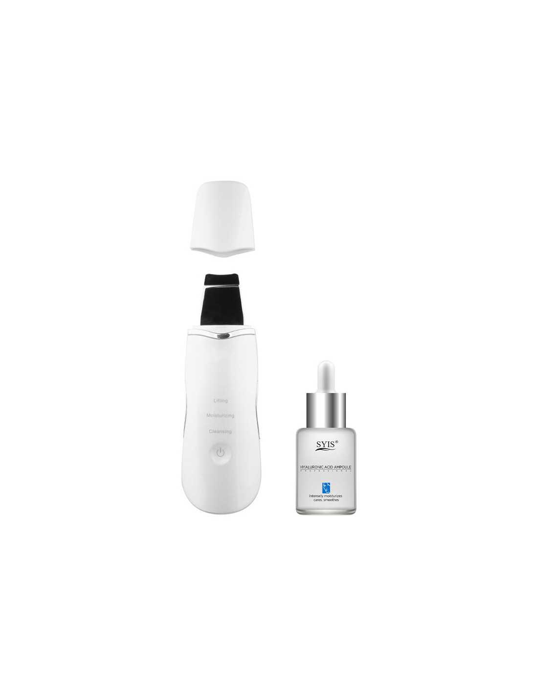 Urządzenie Mini Skin Scrubber white pearl + Syis ampułka z kwasem hialuronowym 15 ml 