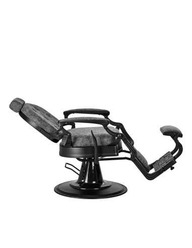 Silla de barbero Cavalese de cuero gris antiguo vista de perfil inclinada