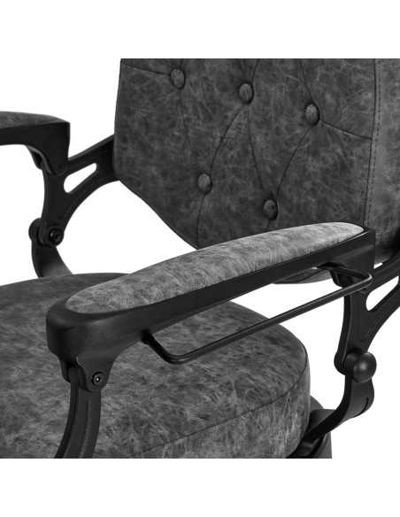 Cavalese Friseurstuhl aus altem grauem Leder, Zoomansicht, Handtuchhalter
