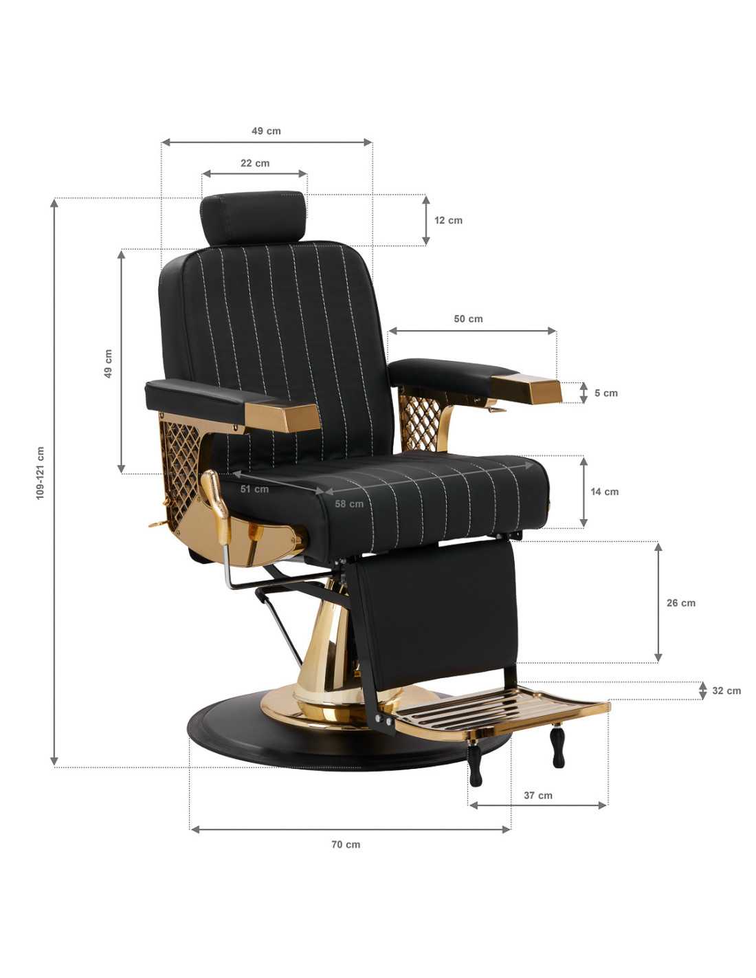 Silla de barbero negra Gold Line: elegancia de alta costura y acabados premium