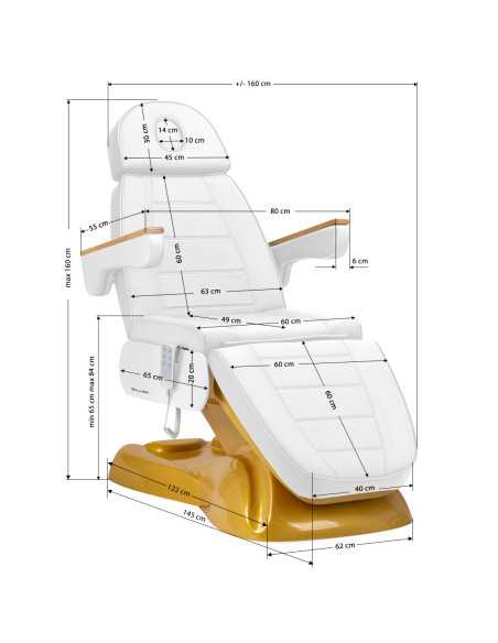 Fotel kosmetyczny elektryczny SILLON Lux 273b 3 silniki złoto biały 