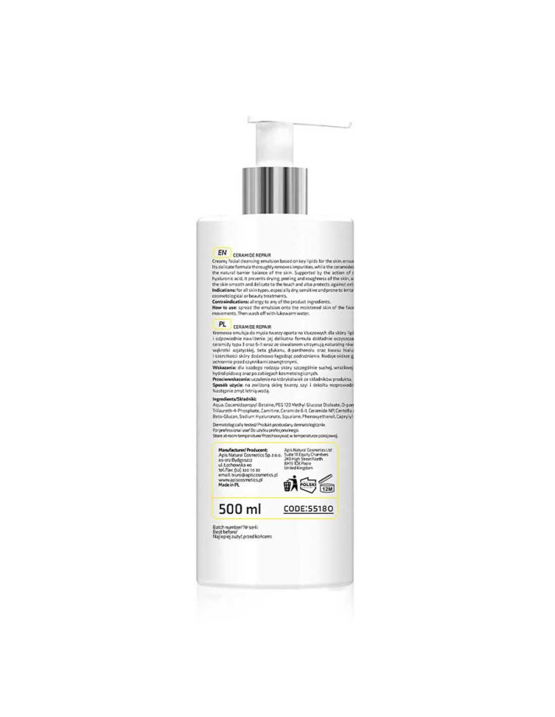 Apis CERAMIDE REPAIR Laagodna emulsja do mycia twarzy z ceramidami i beta glukanem 500 ml 