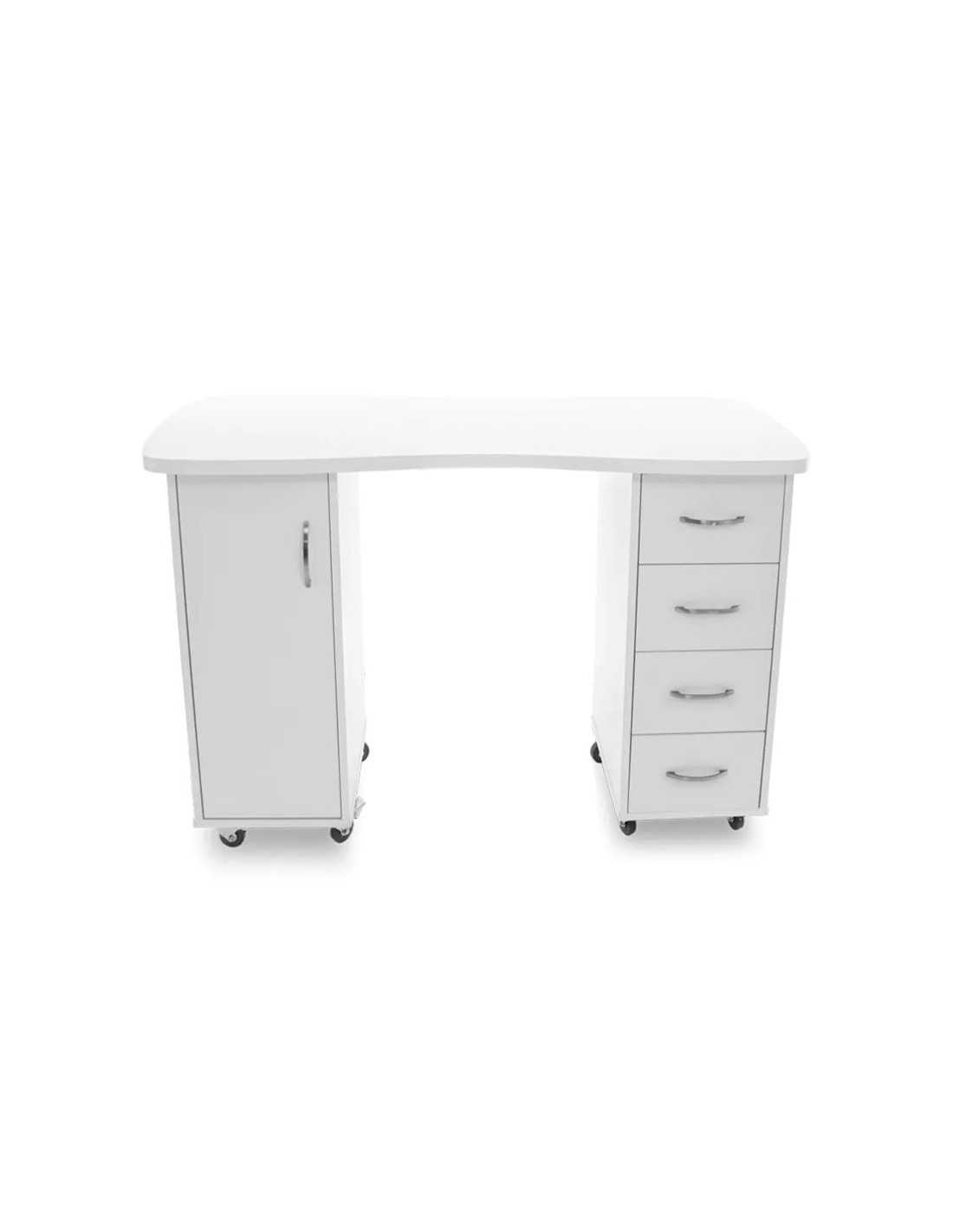 Table manucure blanche avec tiroirs et placard sur roulettes 