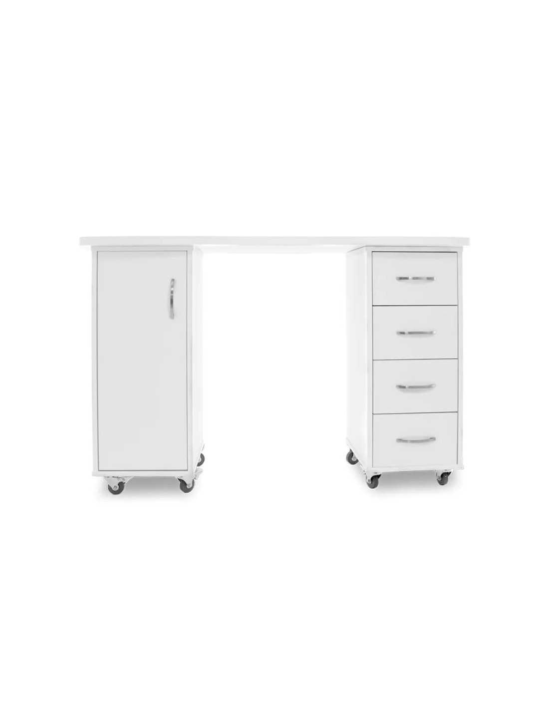 Table manucure blanche avec tiroirs et placard sur roulettes 