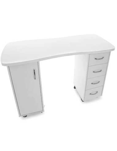 Table manucure blanche avec tiroirs et placard sur roulettes 