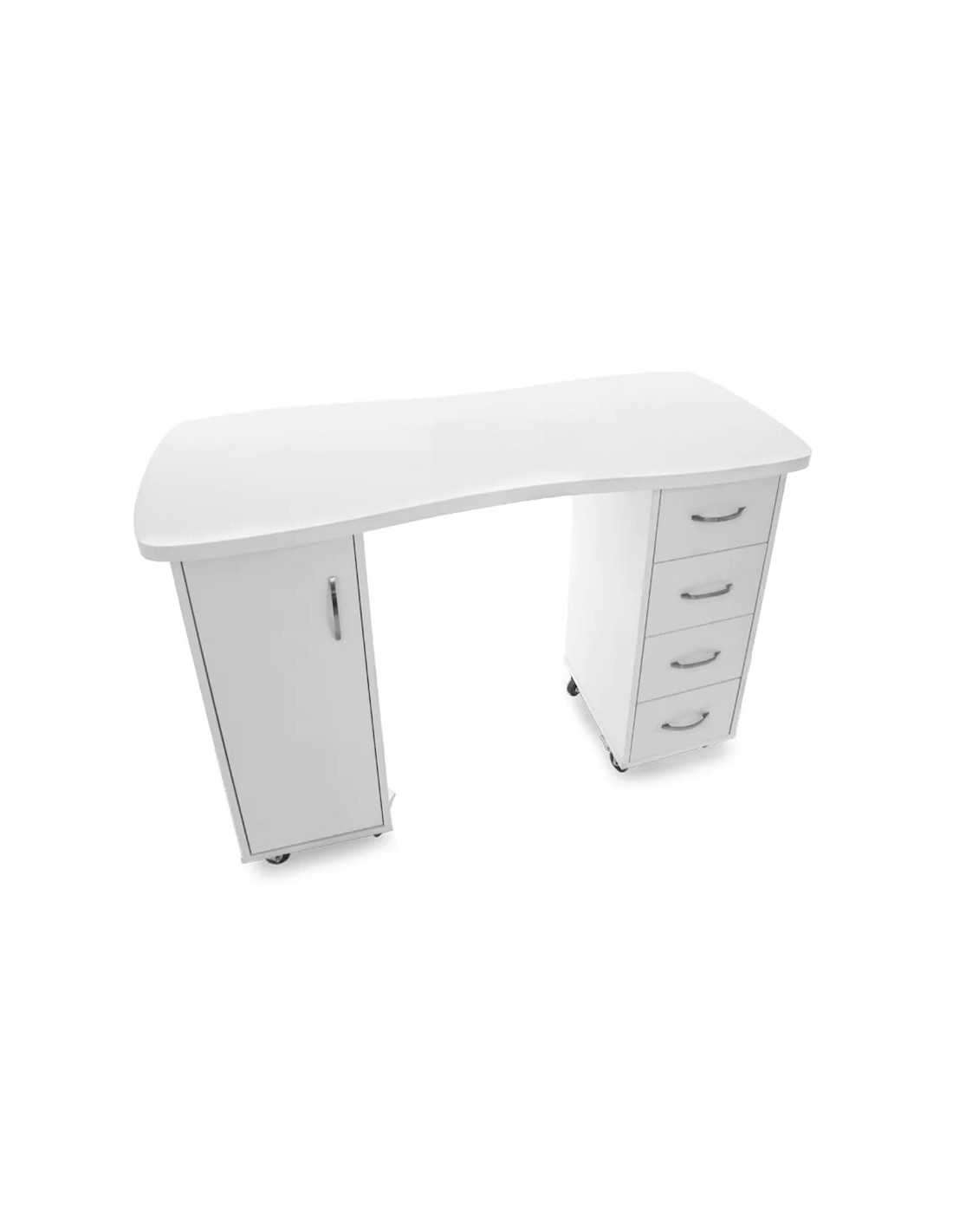 Table manucure blanche avec tiroirs et placard sur roulettes 