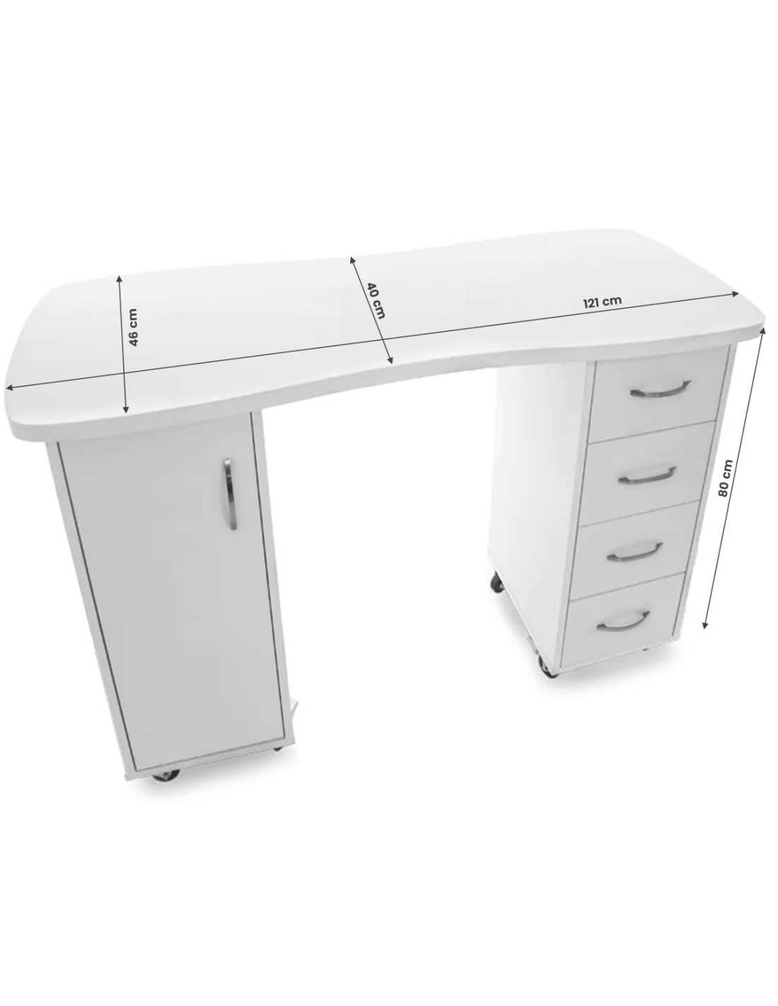 Table manucure blanche avec tiroirs et placard sur roulettes 