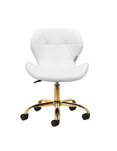 Taburete cosmético Elegancia blanco con base dorada.  2