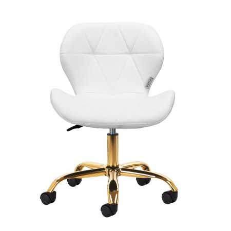 Taburete cosmético Elegancia blanco con base dorada. 