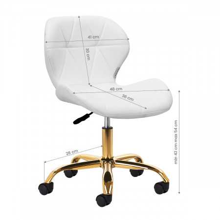Taburete cosmético Elegancia blanco con base dorada. 