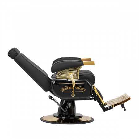 Poltrona da barbiere Majestic Gold vista inclinata nera