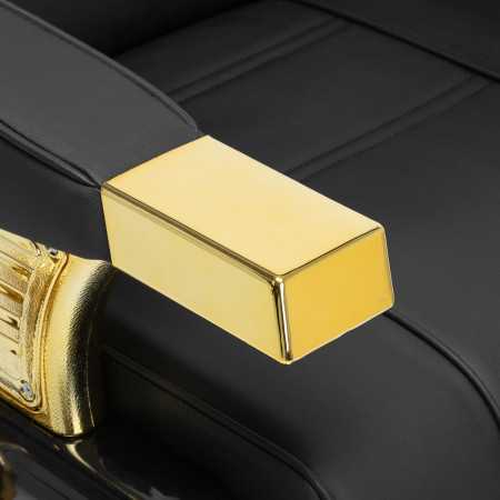 Poltrona da barbiere Majestic Gold nera con bracciolo zoom